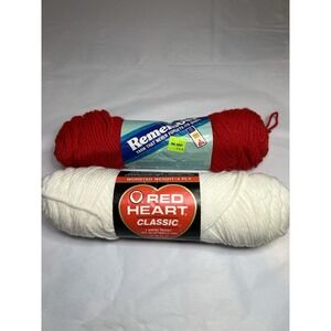 Red Heart Super Saver Hot Red and Paddy Green Acrylic 4 PLY Christmas Lot of 2